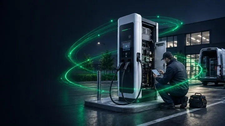Technik u nabíjecí stanice se zařízením v TINOTE