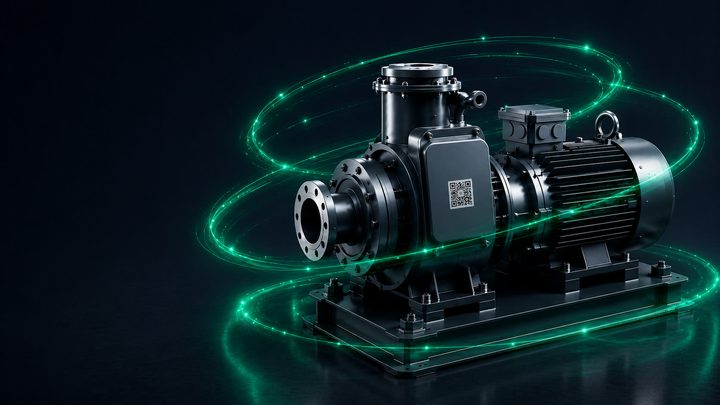An industrial pump with its operating data in TINOTE